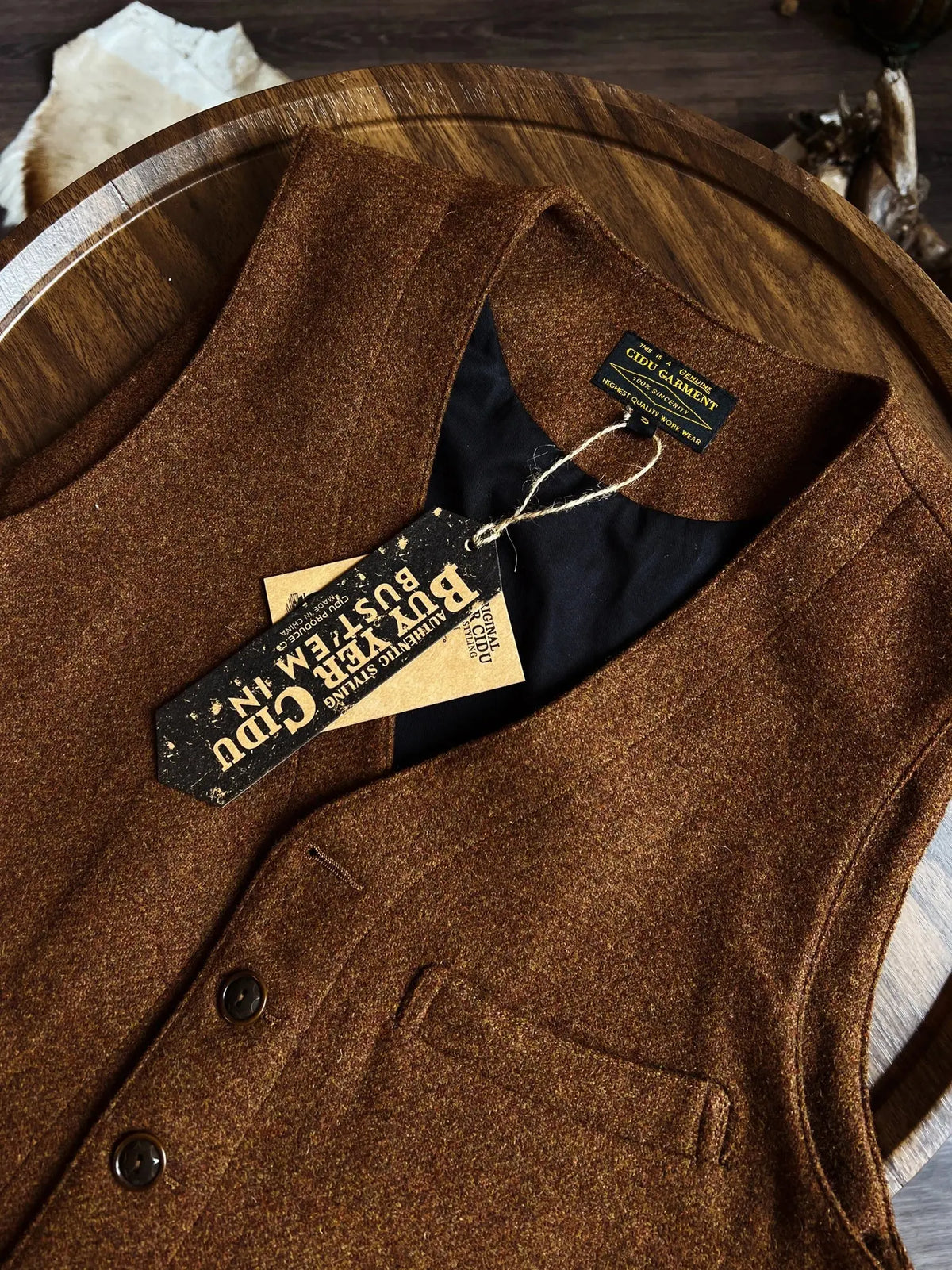 Tailor Brando American Vintage Wool Vest 550g Heavyweight Melange Wool Multi-Pocket Slim-Fit Gentleman's Vest Tailor Brando