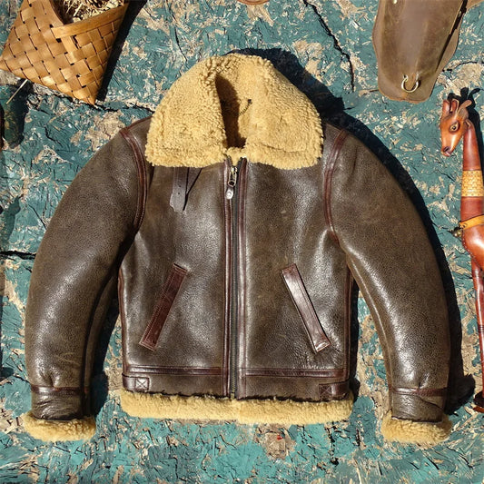 Tailor Brando B6 Aviator Jacket Original Shearling Men's Vintage Classic Genuine Leather Warm Fur Jacket