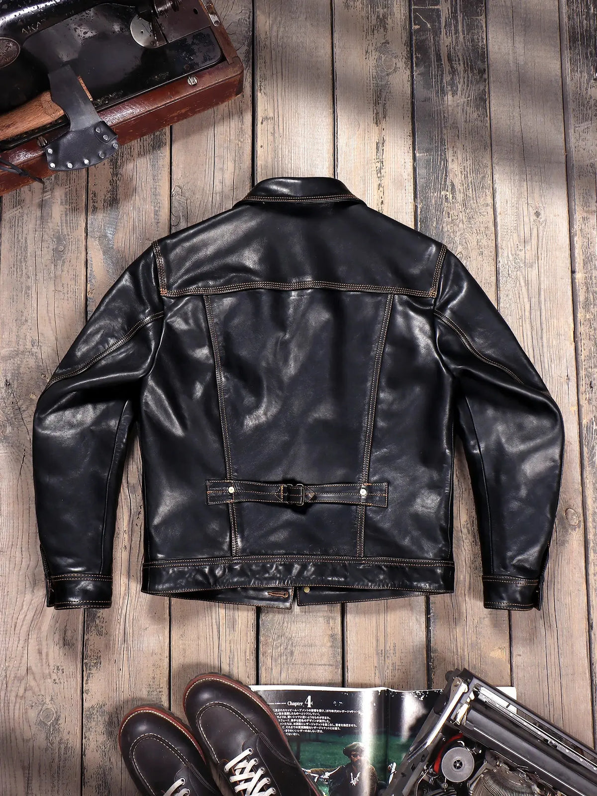 Tailor Brando Uncoated Vegetable-Tanned Calfskin Men's 506XX Vintage Genuine Leather Denim Jacket Tailor Brando