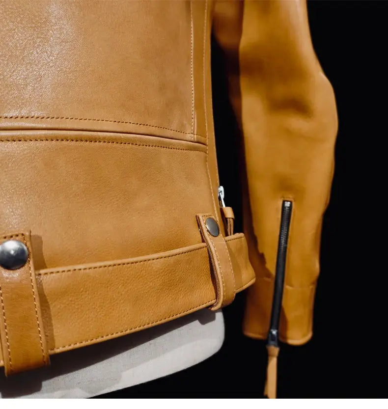 Tailor Brando American Vintage Water-Dyed Deer Leather Classic Double Rider J24 Genuine Leather Motorcycle Jacket Tailor Brando