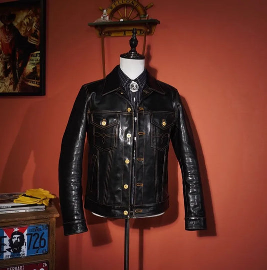 Tailor Brando Full-grain Batik Horsehide Classic 507XX Men's Retro Genuine Leather Denim Jacket Tailor Brando