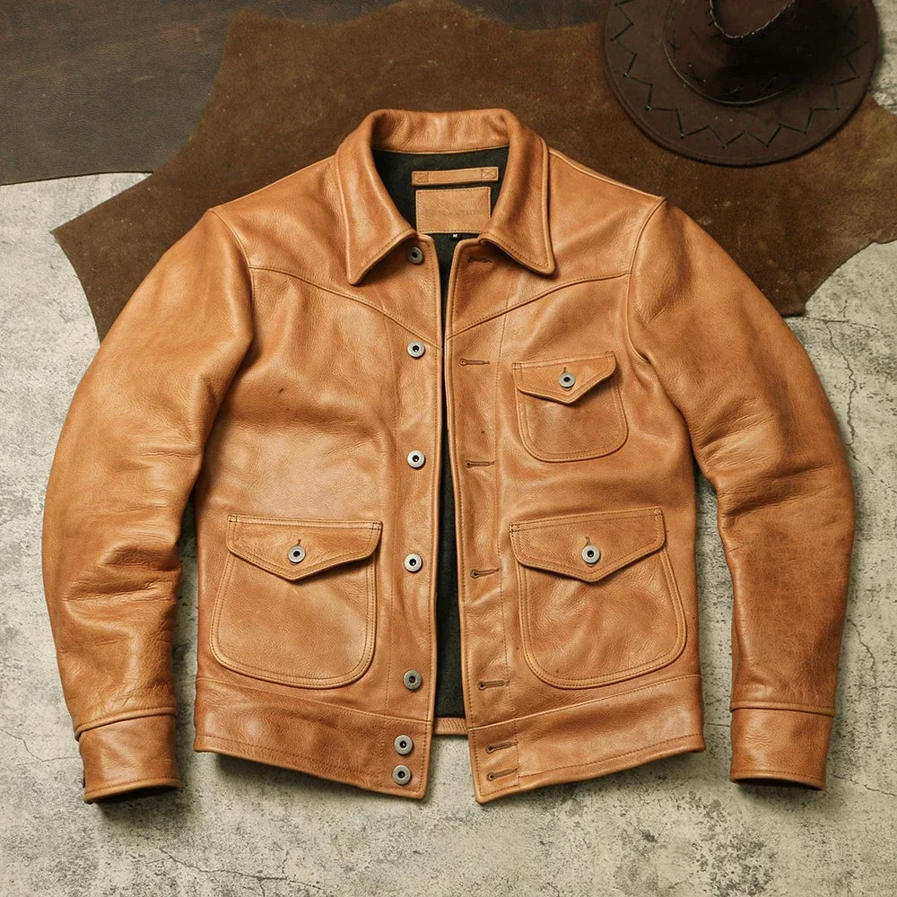 Tailor Brando RL American vintage leather jacket 1.7mm thick soft batik rosin cowhide leather jacket click work leather jacket