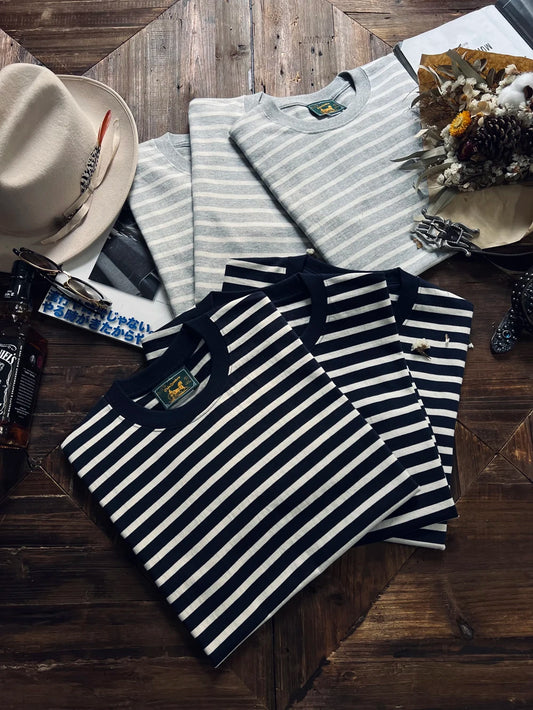 Tailor Brando 265g Cotton Seamless Barrel Weave Crew Neck Striped Seersucker Vintage Classic Short Sleeve T-shirt