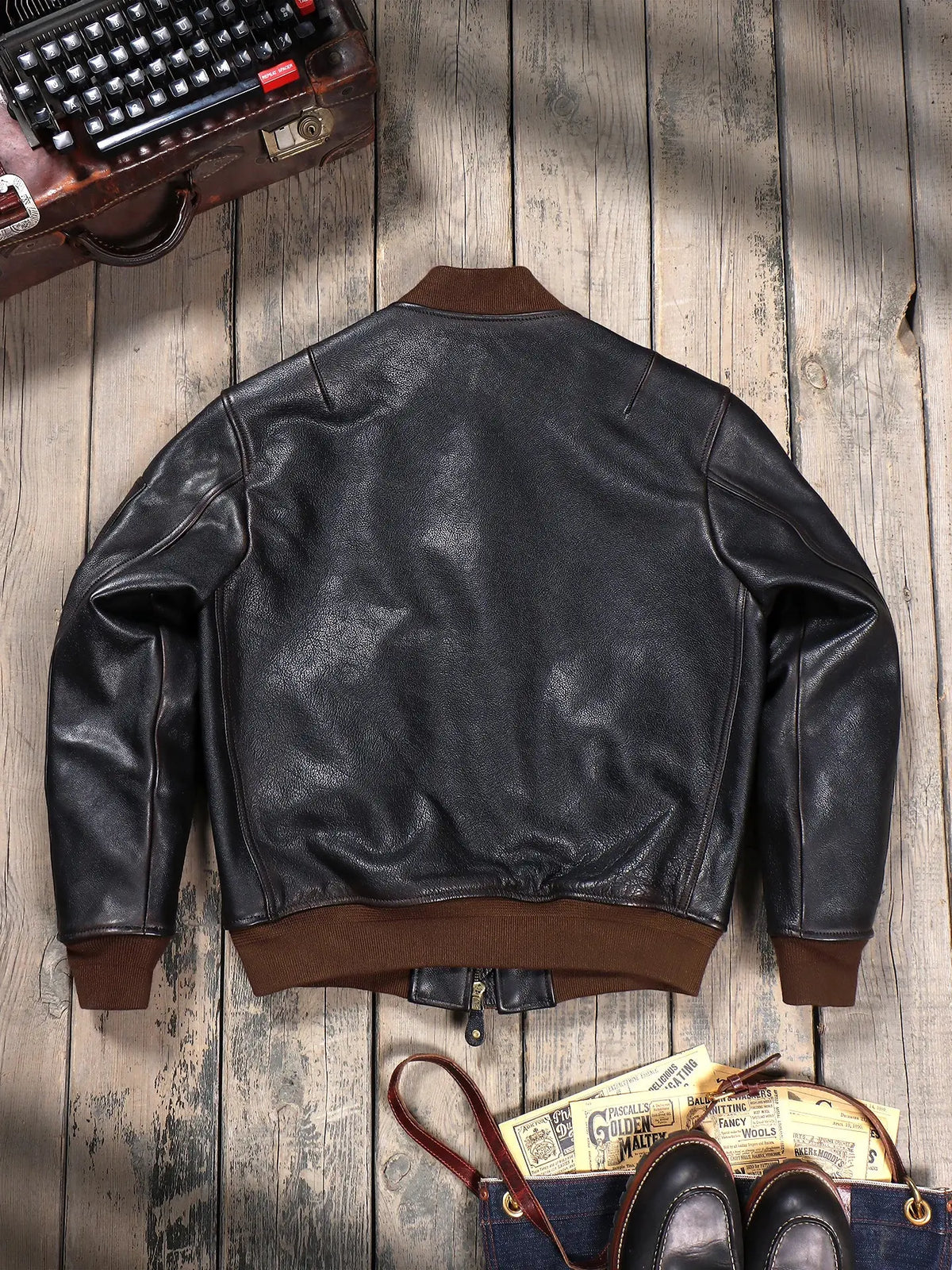 Tailor Brando 1.4mm Full-Grain Tea-Core American Vintage MA-1 Aviator Jacket Men's Genuine Leather Baseball Jacket Tailor Brando