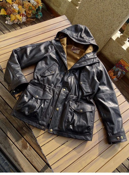 Tailor Brando Vegetable-Tanned Calfskin Classic Men's Vintage Genuine Leather Safari Jacket Tailor Brando