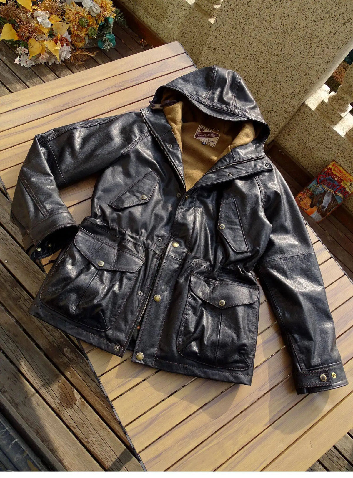 Tailor Brando Vegetable-Tanned Calfskin Classic Men's Vintage Genuine Leather Safari Jacket Tailor Brando