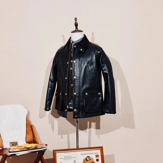 Tailor Brando Classic BBR  British Vintage Full Grain Vegetable Tanned Horsehide Men's Genuine Leather Safari Jacket Tailor Brando