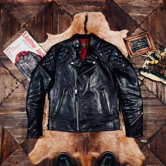 Tailor Brando Classic Model 445 Full Grain Vegetable Tanned Horsehide Men's Classic Double Rider Genuine Leather Biker Jacket Tailor Brando