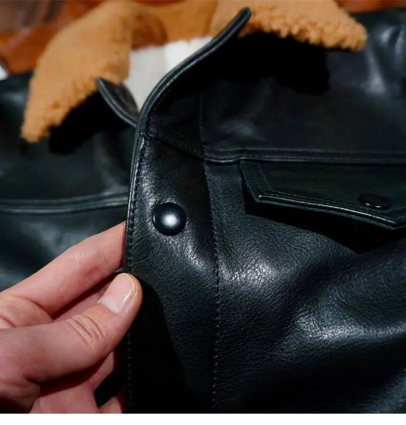 Tailor Brando Italian Water-Dyed Cowhide Men's Classic Trucker Winter Warmth Genuine Leather Jacket Tailor Brando