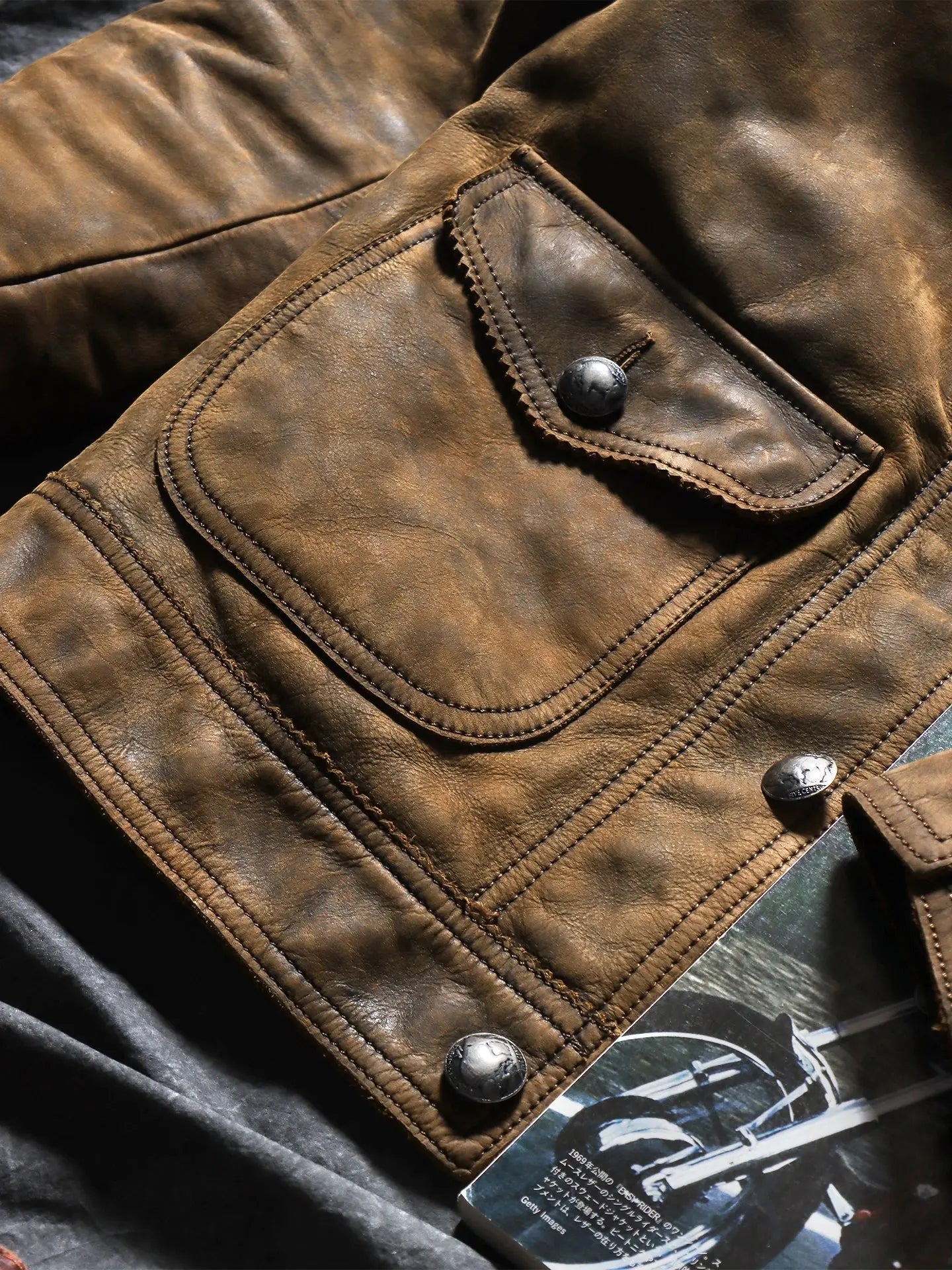 Tailor Brando Italian Uncoated Water-Based Distressed Cowhide Men's R*L Farmer's Genuine Leather Jacket Tailor Brando