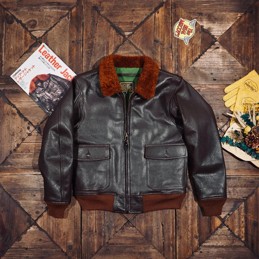 Tailor Brando Classic M422 Uncoated Goatskin G1 Aviator Jacket Vintage Men's Warm Winter Genuine Leather Jacket Tailor Brando