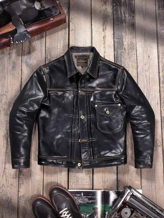 Tailor Brando Uncoated Vegetable-Tanned Calfskin Men's 506XX Vintage Genuine Leather Denim Jacket Tailor Brando