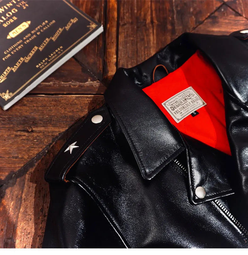Tailor Brando Vegetable Tanned Teacore Horsehide Men's Classic 613 Double Rider Genuine Leather Biker Jacket Tailor Brando