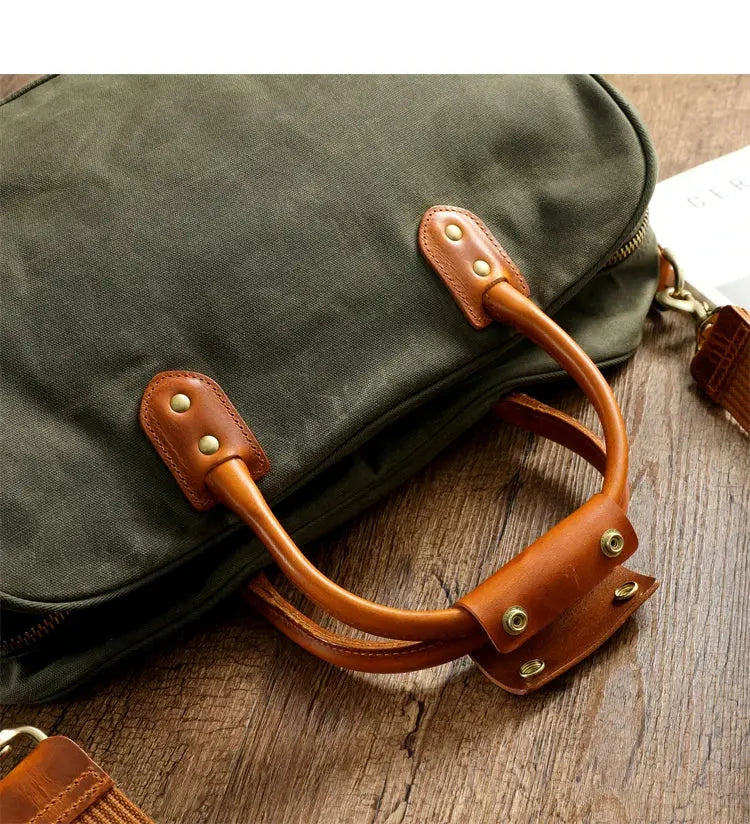 Tailor Brando Waxed Canvas & Waxed Leather Travel Bag Large Capacity 48x32x20cm Splash-Resistant Men's Vintage Tote/Shoulder Bag Tailor Brando