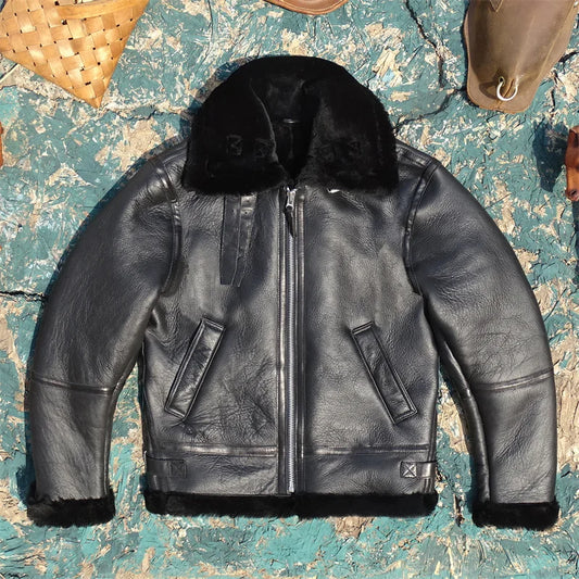 Tailor Brando Original Sheep Shearling Jacket Men's B6 Pilot Jacket Vintage Classic Short Genuine Leather Warm Fur Jacket