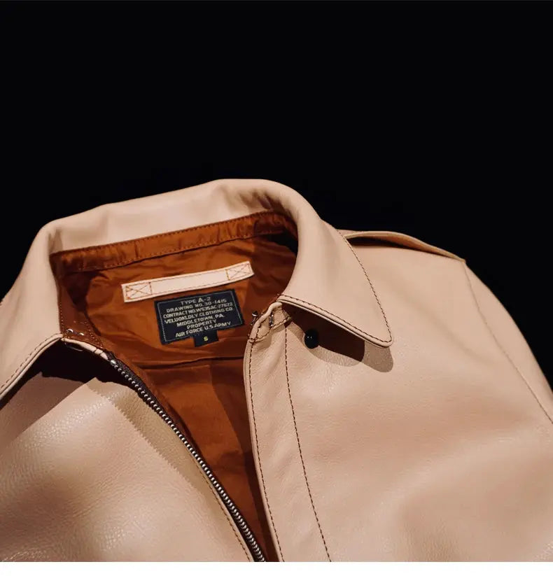 Tailor Brando No.27622 Vegetable-Tanned Raw-Hide Calfskin Men's Classic A2 Genuine Leather Aviator Jacket Tailor Brando