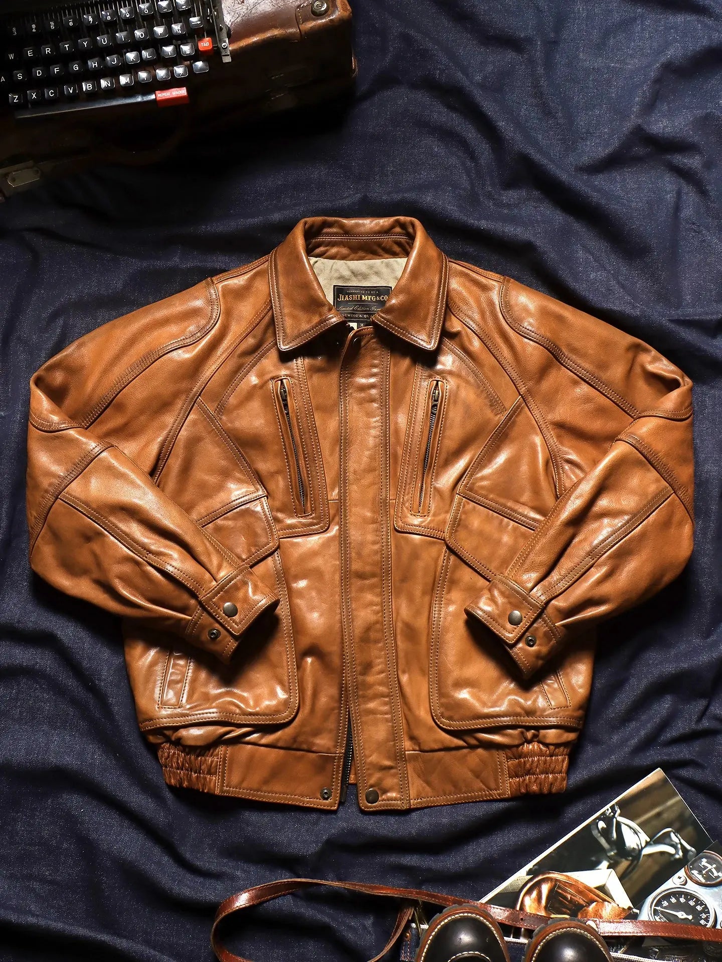 Tailor Brando 90s Retro Oversized Men's Full-Grain Hand-Aged Vegetable-Tanned Calfskin Genuine Leather Jacket Tailor Brando