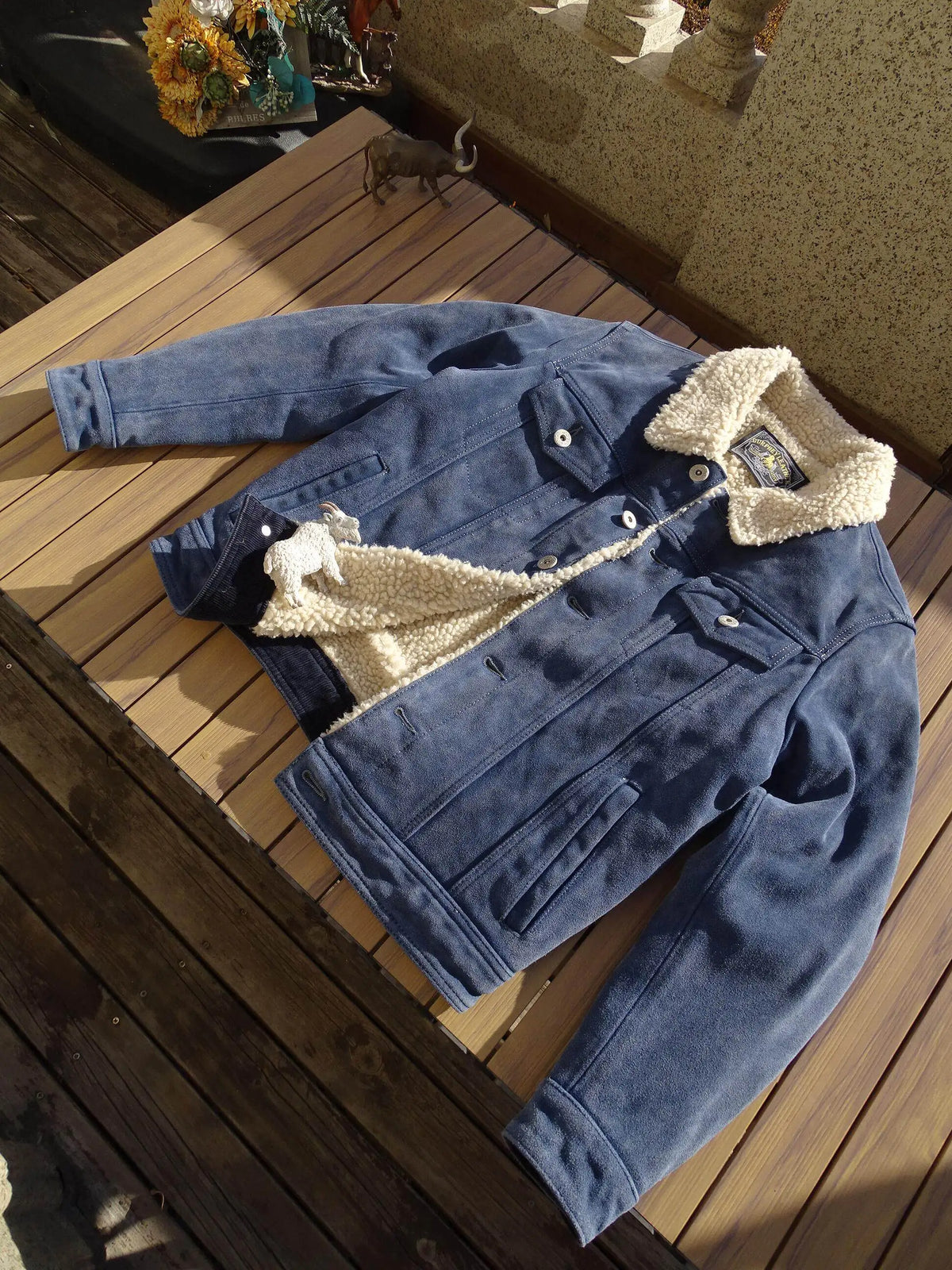 Tailor Brando American Retro Heavily Washed & Distressed Classic 507 Men's Warm Winter Genuine Leather Denim Jacket Tailor Brando