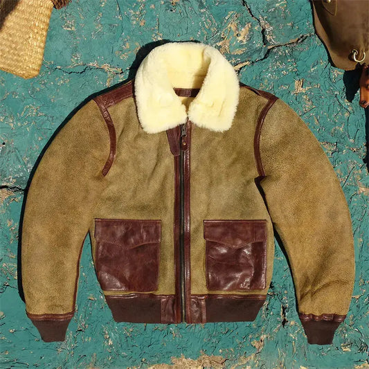 Tailor Brando Authentic Shearling Classic G1 Bomber Jacket Men's Vintage Leather Fur Jacket Tailor Brando