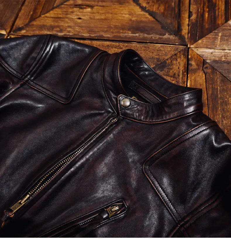 Tailor Brando Full Grain Vegetable Tanned Teacore Horsehide Men's Retro Venom Classic Genuine Leather Biker Jacket Tailor Brando