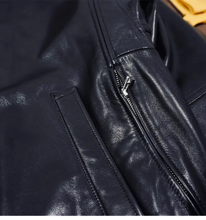 Tailor Brando Full-Grain Water-Dyed Cowhide Men's Oversized Reversible Collar Vintage Genuine Leather Jacket Tailor Brando
