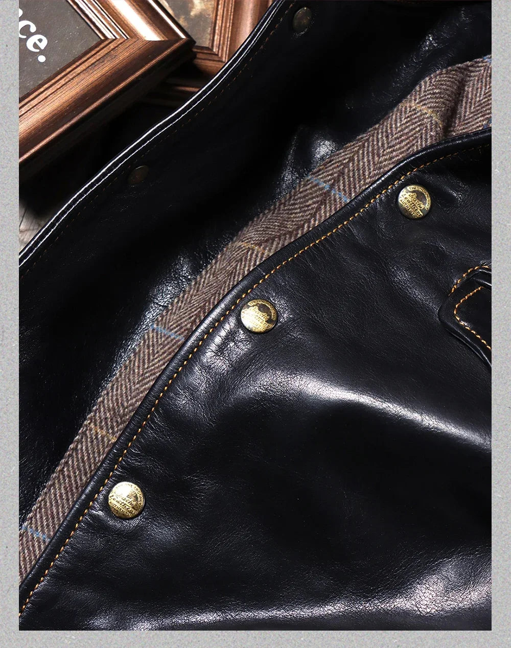 Tailor Brando Washed Uncoated Vegetable Tanned Calfskin Brakeman Vintage Work Jacket Lapel Men's Genuine Leather Jacket