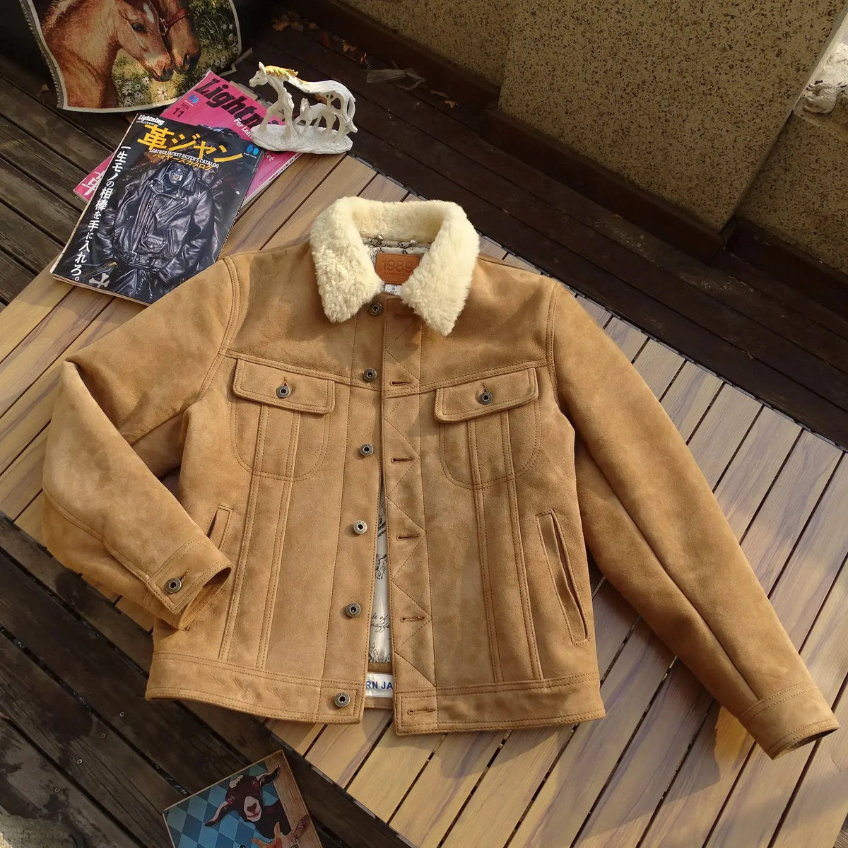 Tailor Brando Authentic Sheepskin Classic American Vintage Western Style Storm Men's Genuine Leather Fur Jacket Tailor Brando