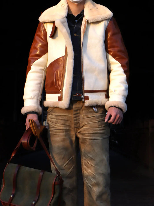 Tailor Brando Original Merino Sheepskin Classic B3 Men's Retro Warm Genuine Leather Bomber Jacket Tailor Brando