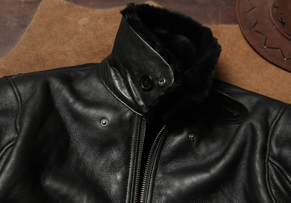 Tailor Brando Aviator Air Force Leather Jacket Original Sheepskin Fur Integrated Jacket Genuine Leather Warm Fur Jacket