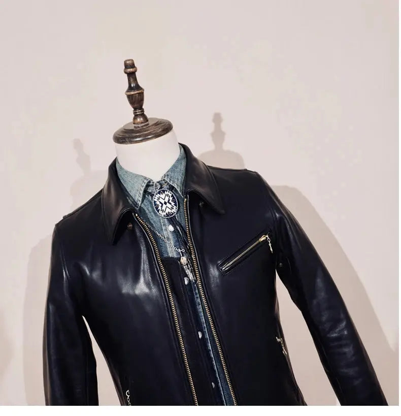 Tailor Brando Scho*t 689H Classic 1930s Full-Grain Vegetable-Tanned Horsehide Men's Genuine Leather Motorcycle Jacket Tailor Brando