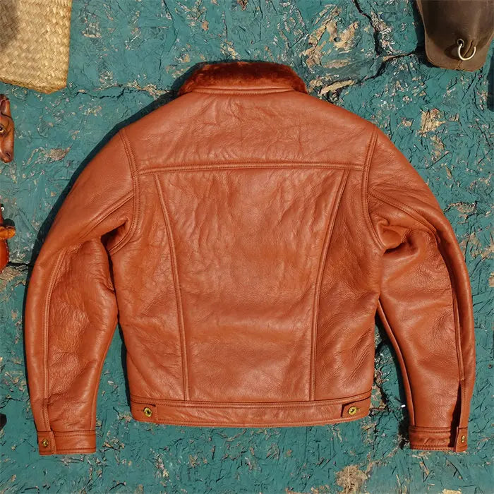 Tailor Brando Authentic Shearling American Retro Western Style Thickened Winter Warm Genuine Leather Denim Jacket Tailor Brando