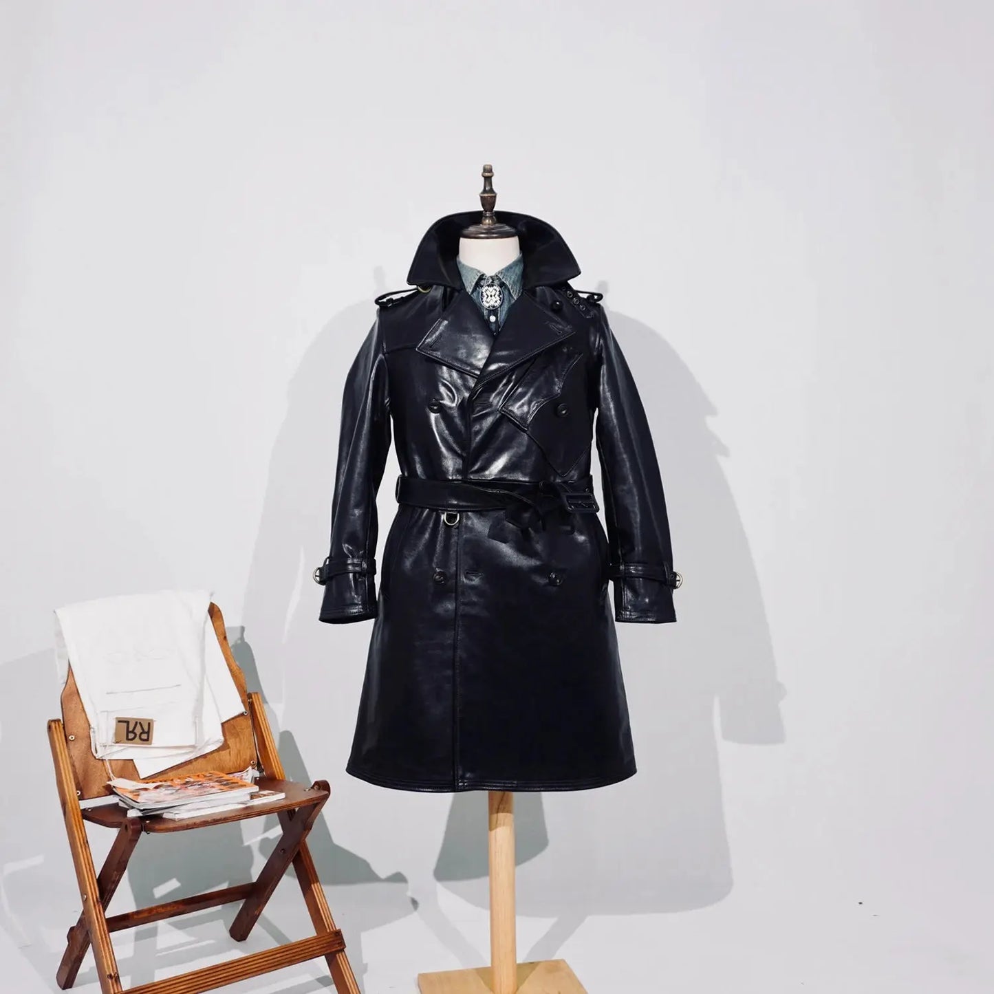 Tailor Brando Full-grain Vegetable-tanned Wax-dyed Horsehide Men's Double-breasted Genuine Leather Trench Coat Tailor Brando