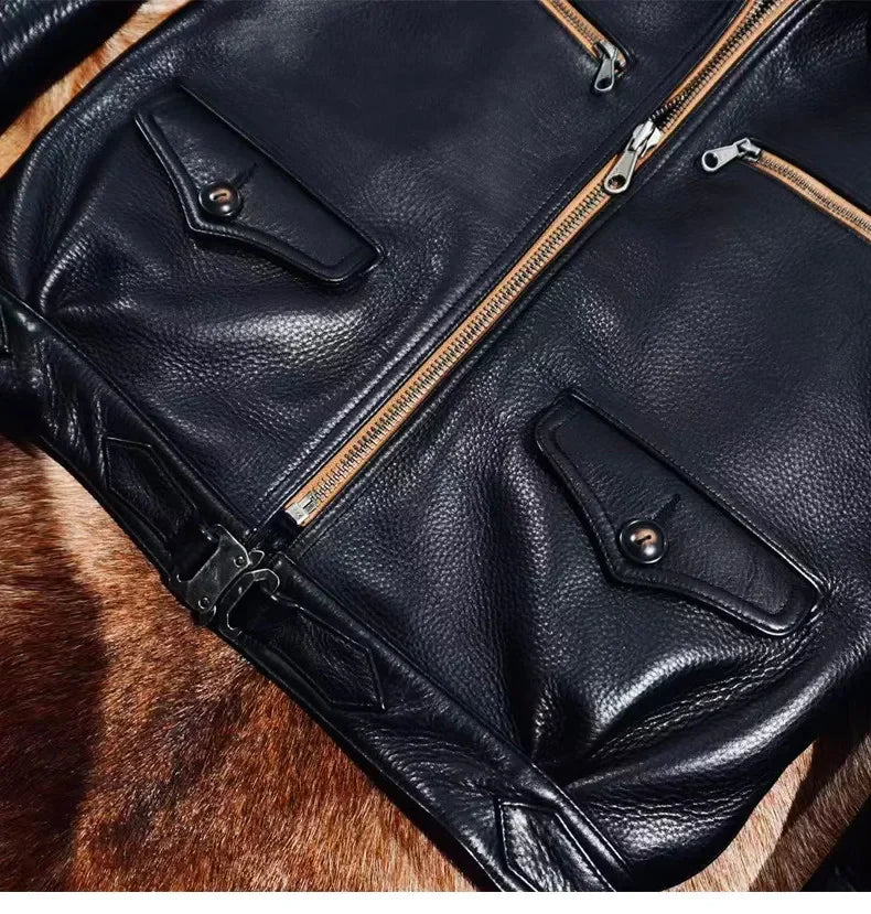Tailor Brando 1.6mm Full Grain Water-Dyed Cowhide Men's Retro Classic Hartman Leather Aviator Jacket Tailor Brando