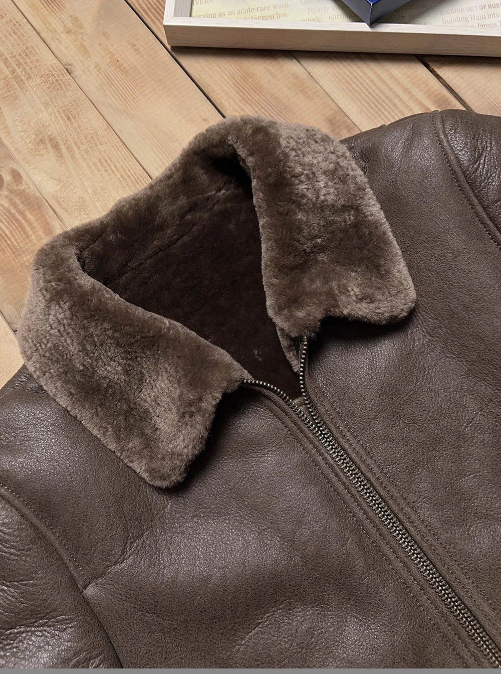 Tailor Brando Turkish Shearling Classic A2 Aviator Jacket Men's Classic Genuine Leather Fur Jacket