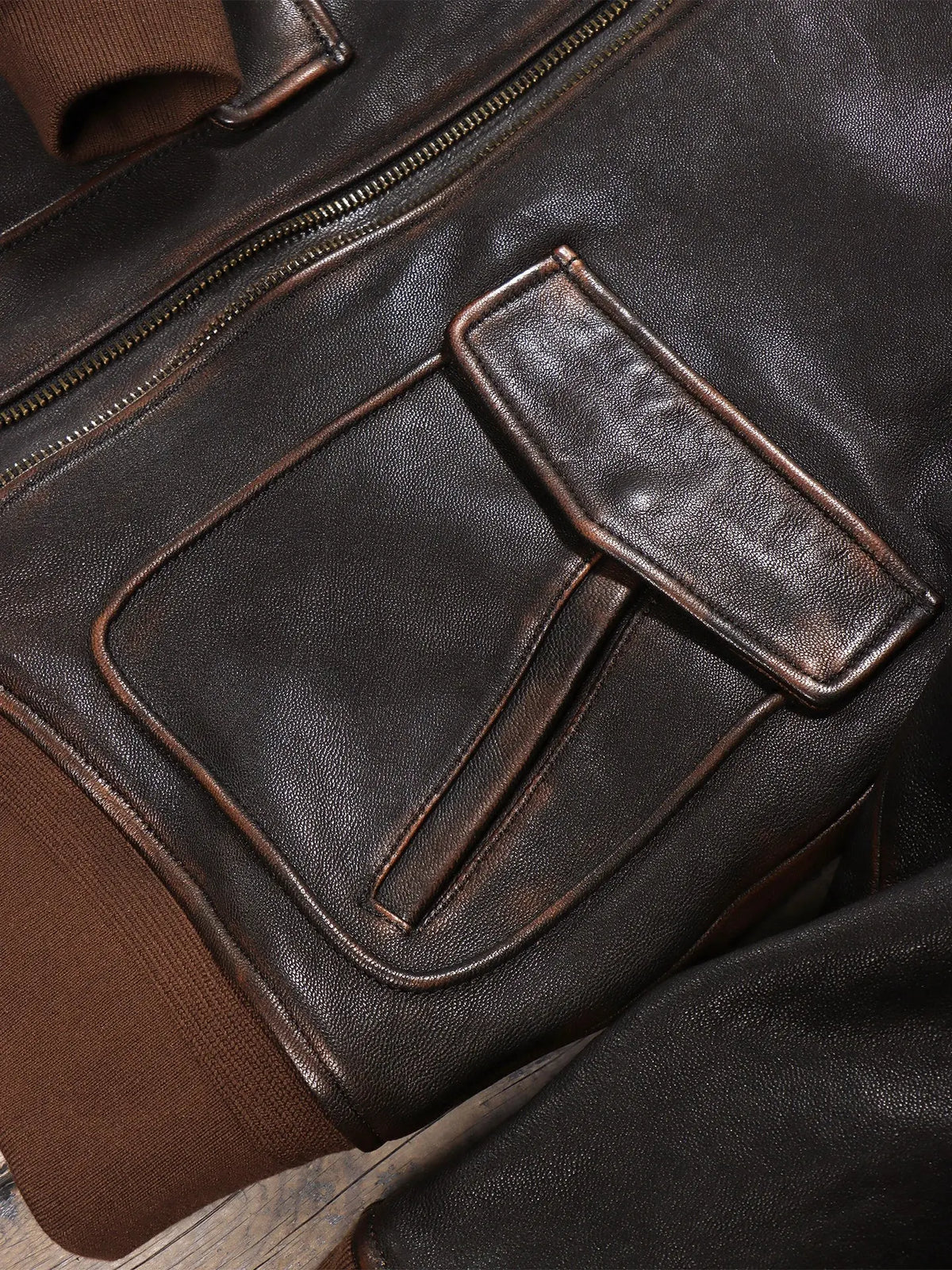 Tailor Brando Vegetable-Tanned Water-Based Tea-Core Goatskin American Vintage Aviator Jacket Men's Genuine Leather Lapel Jacket Tailor Brando