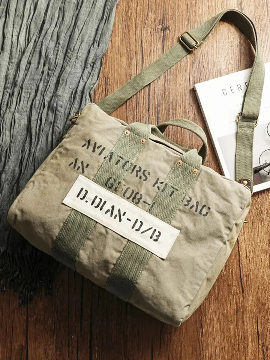 Tailor Brando Vintage Distressed Canvas Tote Travel Bag Outdoor Casual Large Capacity 47*35*18cm Single-Shoulder Crossbody Bag Tailor Brando