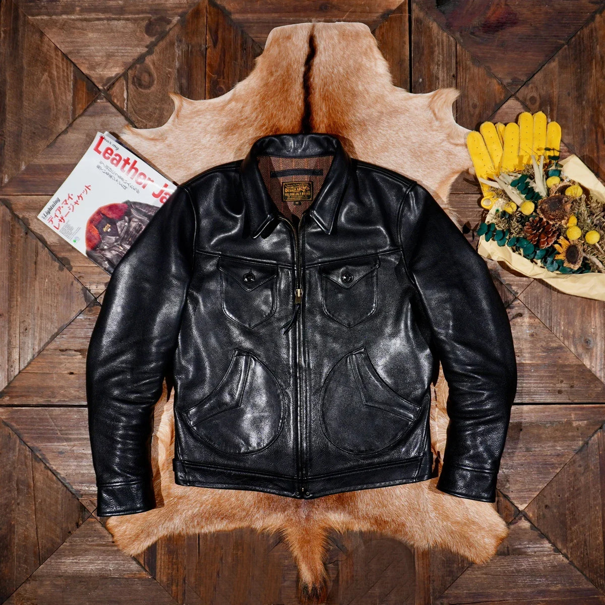 Tailor Brando Heavy Wash Aged Mendoza Full Grain Vegetable Tanned Cowhide Men's Vintage Genuine Leather Biker Jacket Tailor Brando