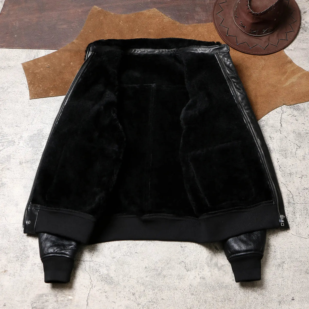 Tailor Brando Natural Sheep Shearling Men's Classic G1 Vintage Bomber Genuine Fur Jacket Tailor Brando
