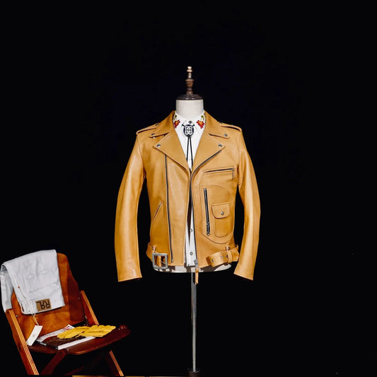 Tailor Brando American Vintage Water-Dyed Deer Leather Classic Double Rider J24 Genuine Leather Motorcycle Jacket Tailor Brando
