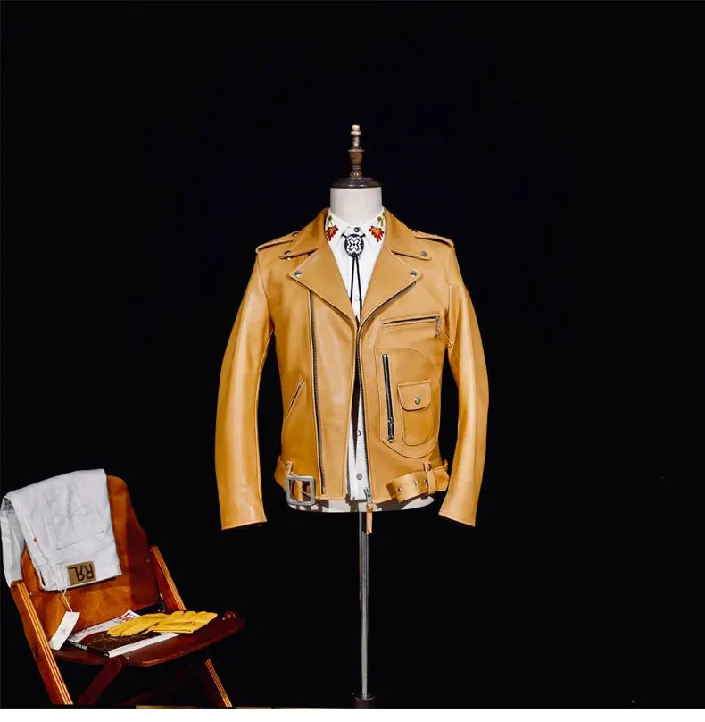 Tailor Brando American Vintage Water-Dyed Deer Leather Classic Double Rider J24 Genuine Leather Motorcycle Jacket Tailor Brando
