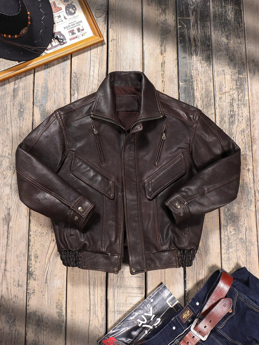 Tailor Brando Uncoated Water-dyed Goatskin 90S Retro Men's Genuine Leather Loose Jacket Tailor Brando