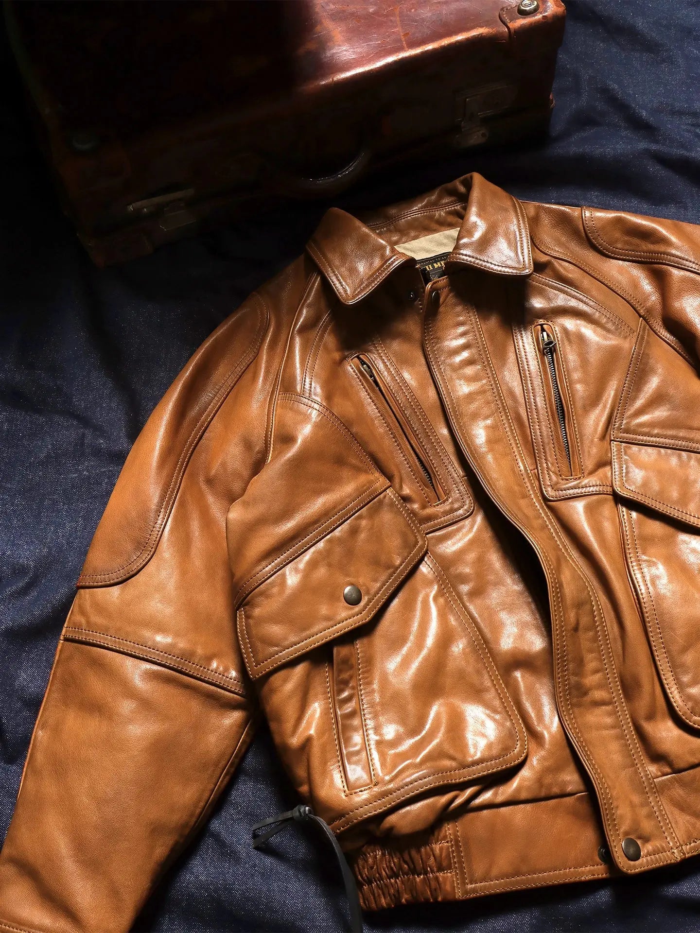 Tailor Brando 90s Retro Oversized Men's Full-Grain Hand-Aged Vegetable-Tanned Calfskin Genuine Leather Jacket Tailor Brando