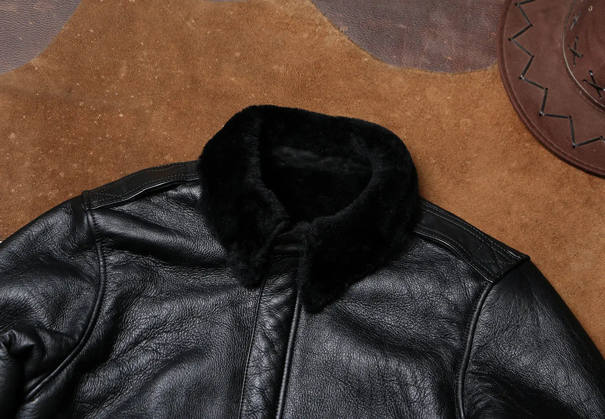 Tailor Brando Natural Sheep Shearling Men's Classic G1 Vintage Bomber Genuine Fur Jacket Tailor Brando