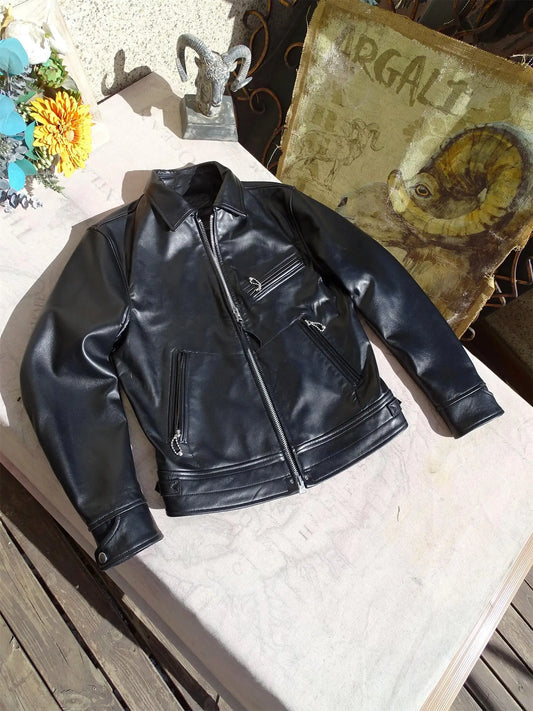 Tailor Brando Washed Heavyweight Goatskin American Vintage Mulholland Drive Men's Classic Genuine Leather Biker Jacket