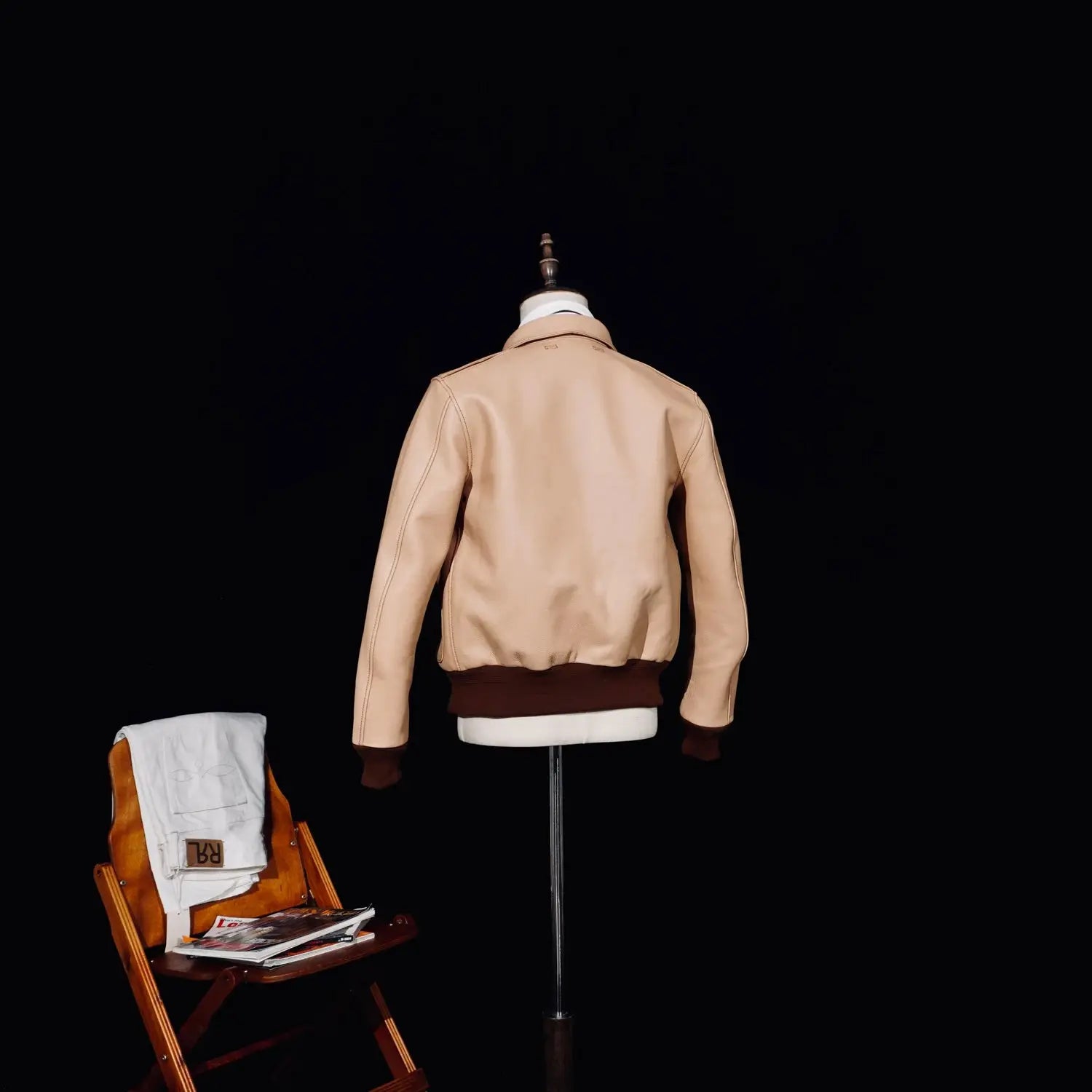 Tailor Brando No.27622 Vegetable-Tanned Raw-Hide Calfskin Men's Classic A2 Genuine Leather Aviator Jacket Tailor Brando