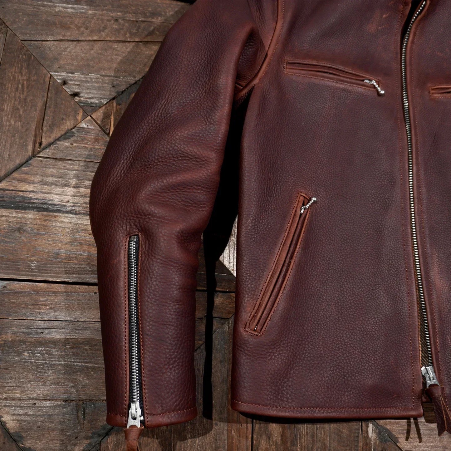 Tailor Brando 1.6mm J100 Batik Full Grain Cowhide Men's Retro Short Genuine Leather Biker Jacket