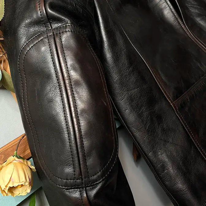 Tailor Brando Heavyweight Italian Vegetable-Tanned Tea-Core Cowhide Classic Venom Men's Retro Short Genuine Leather Jacket Tailor Brando