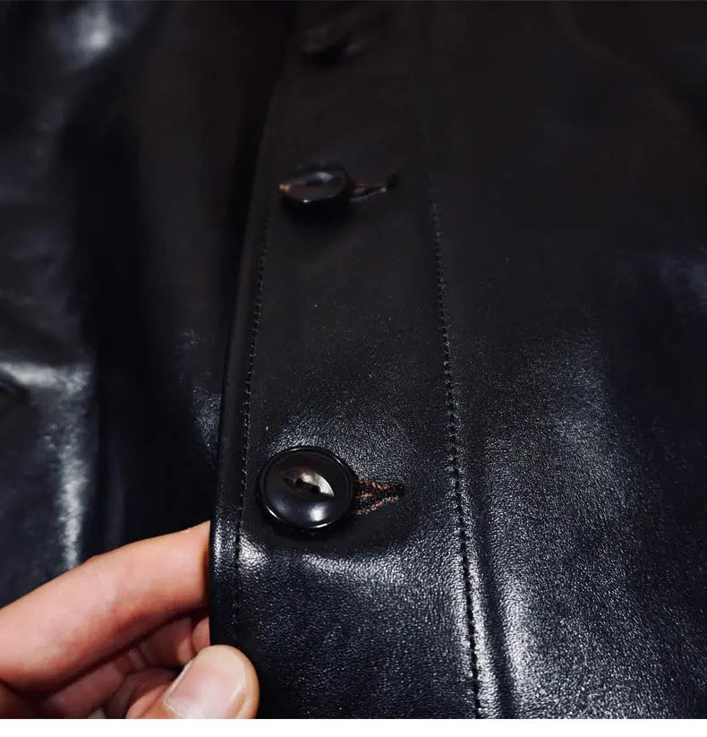 Tailor Brando Replica M*cOy Deck Jacket N1 Full-Grain Tea-Core Horsehide Men's Genuine Fur Collar Leather Jacket Tailor Brando
