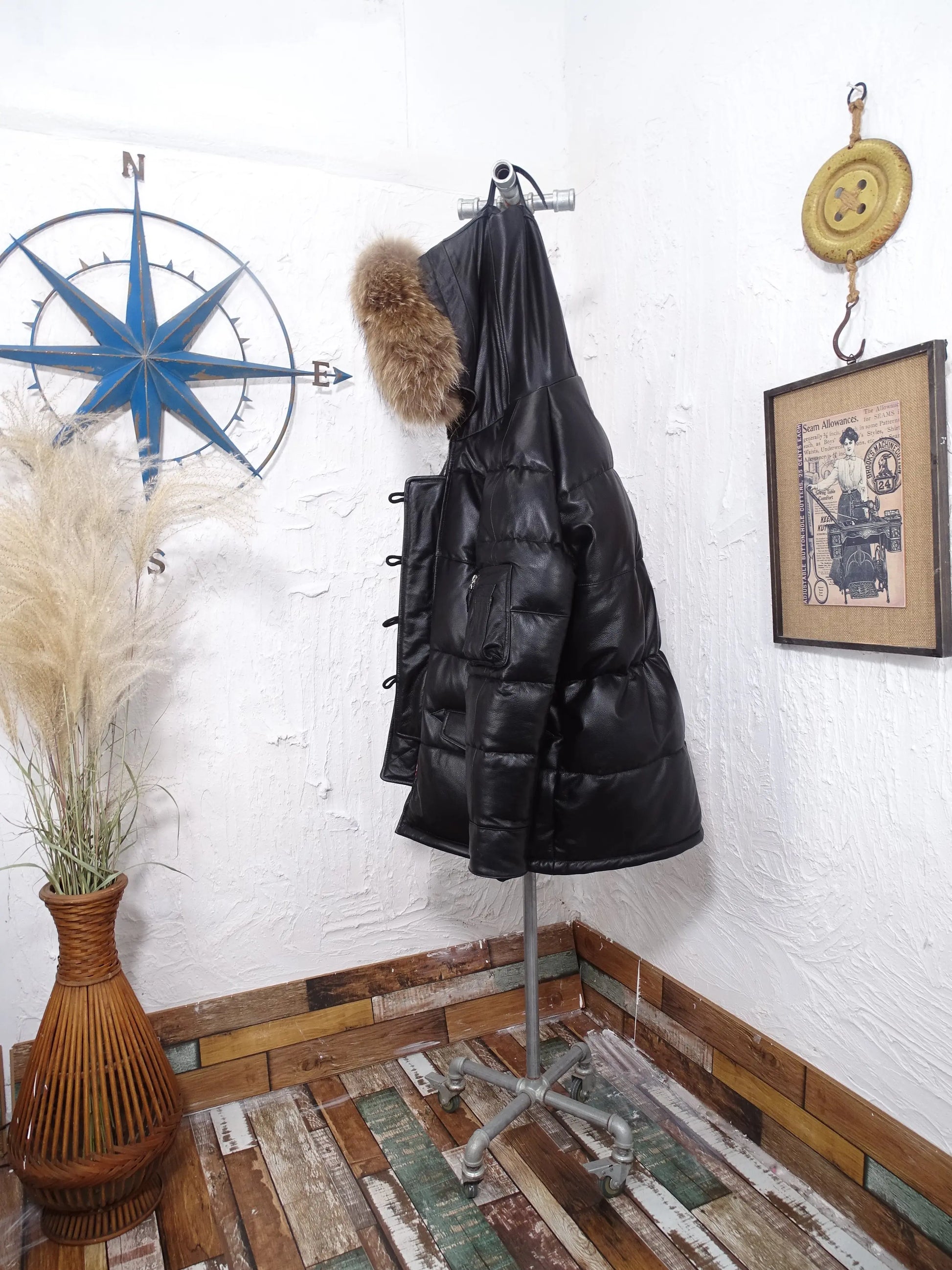 Tailor Brando Italian Cowhide Classic N3B Men's Genuine Raccoon Fur Collar Retro Genuine Leather Down Jacket Tailor Brando