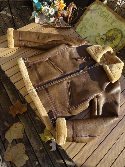 Tailor Brando Turkey Original Sheep Shearling Classic B3 Bomber Men's Vintage Real Fur Jacket